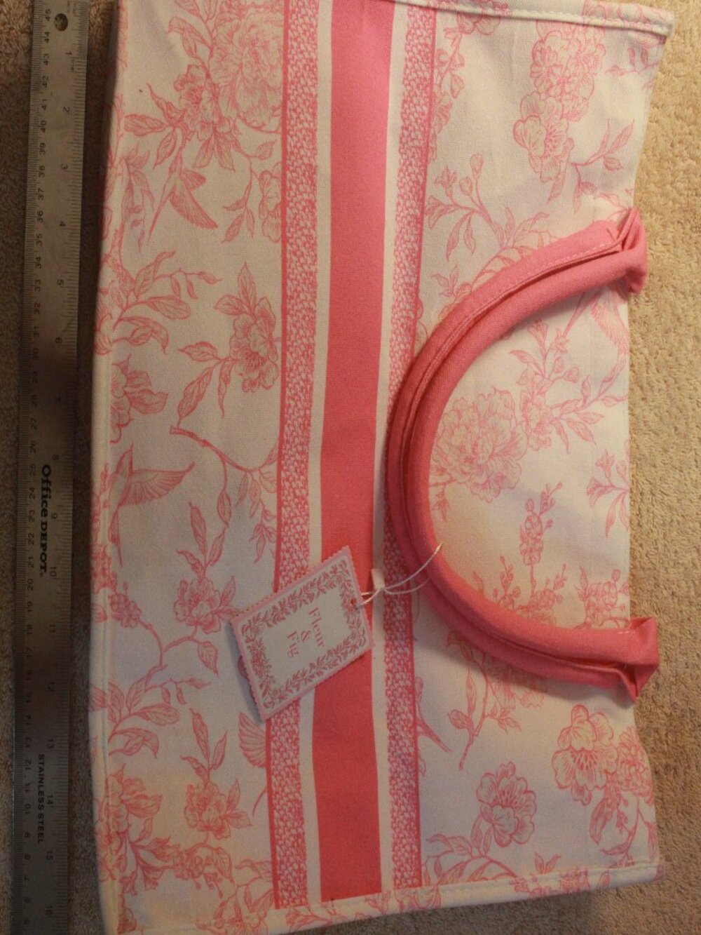 Title: Fleur & Fig Pink & Cream Floral Bird Print Tote